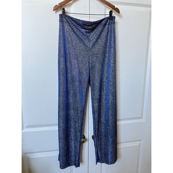 NWT Shasa Shiny Wide Leg Pants Womens L Pull On Blue Sparkling Rave Disco - Picture 5 of 13